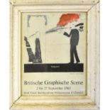 An exhibition poster depicting David Hockney's print 'The Hypnotist' for the 'Britische Graphische