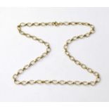 A 9ct gold oval open link necklace with textured finish and hoop clasp, approx. 10.9g.Length 48cm