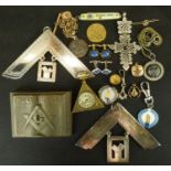 Various Masonic items to include a triangular Masonic crown wind pocket watch, a Masonic Holy