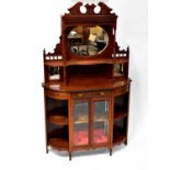 A Victorian walnut bow-front mirror back credenza, the upper section with broken swan neck