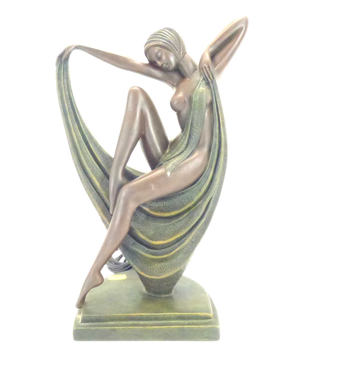Three modern reproduction table lights to include an Art Deco dancing figure with circular glass - Image 3 of 4