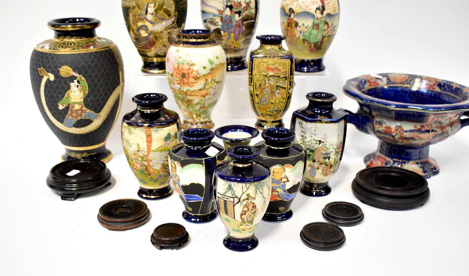 Thirteen early/mid-20th century Satsuma and other vases to include a large baluster vase with - Image 2 of 2