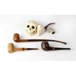 A small collection of pipes comprising a Bewlay Popular burr wood and Bakelite example, an