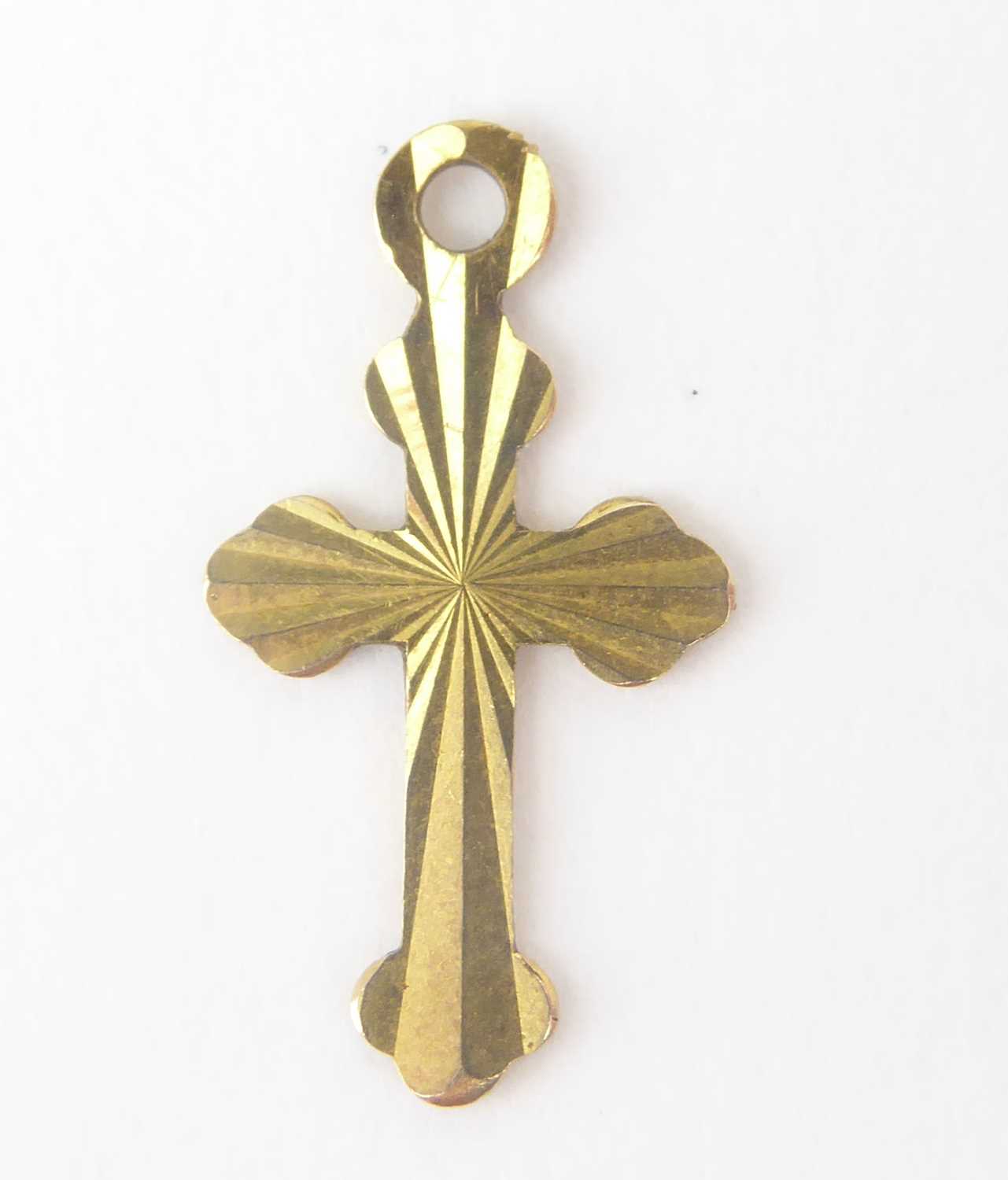 Four 9ct gold crosses to include one encrusted with tiny claw set diamonds, with necklace hoop, - Image 2 of 5