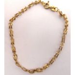 A 9ct gold dainty belcher style necklace with hoop clasp, length 82cm and a 9ct gold bracelet,