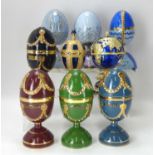 Nine modern Fabergé-style egg ornaments, mostly issued by Bradford Exchange and Bradex, comprising