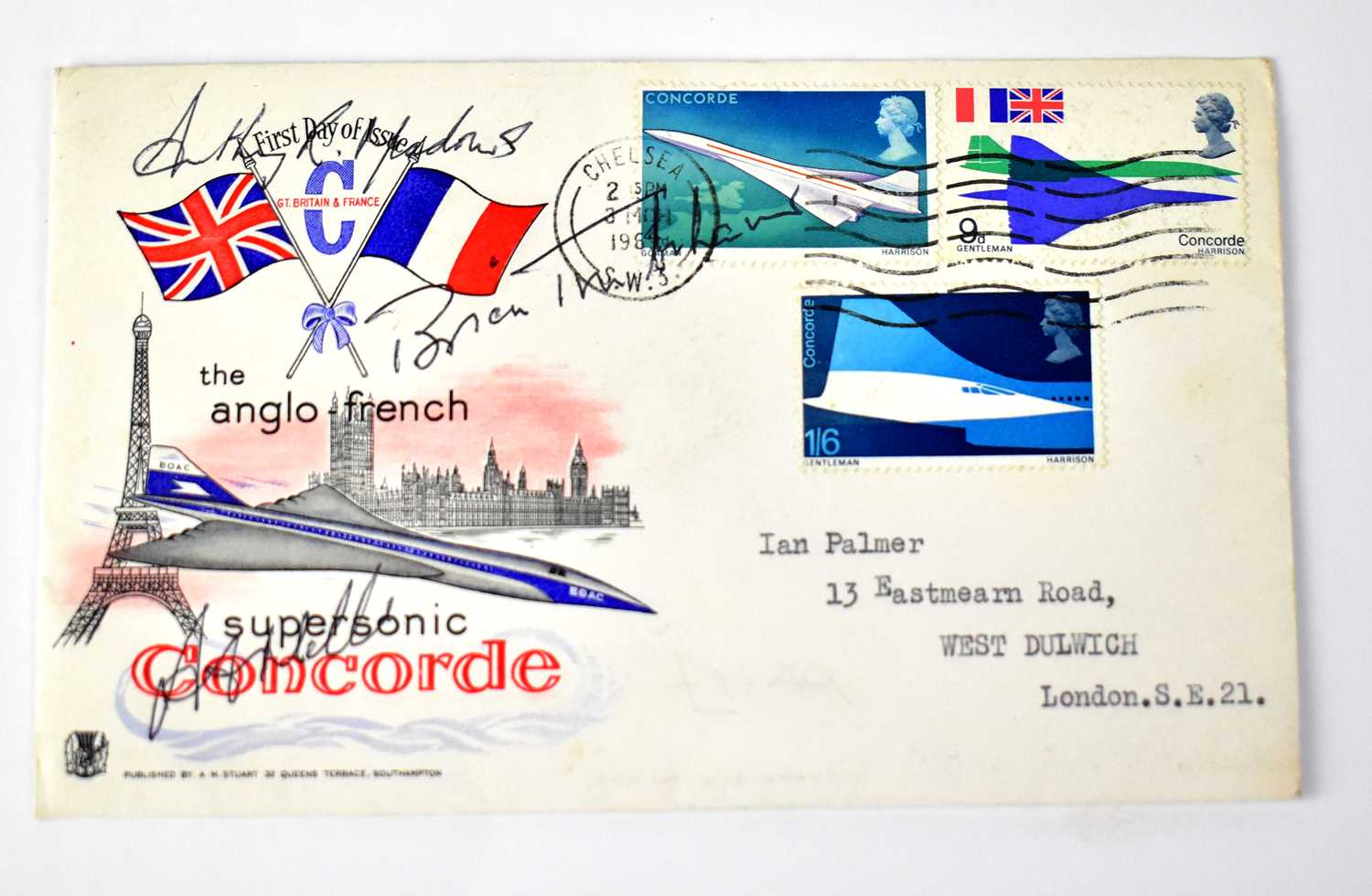 CONCORDE; a 1969 first day cover bearing the signature of Brian Trubshaw, (Pilot), and co-pilot.