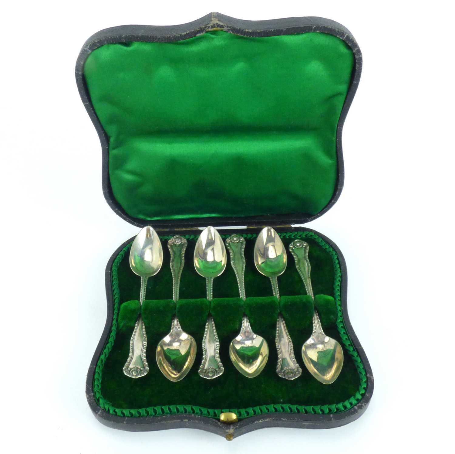 A cased set of six Edwardian silver coffee spoons, Levi & Salaman, Birmingham 1906, in