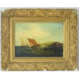 19TH CENTURY BRITISH; oil on canvas, maritime scene of sailboats off coastline, unsigned, in