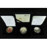 Three silver proof collectors' coins comprising Jubilee Mint 'United Kingdom 2002 Golden Jubilee