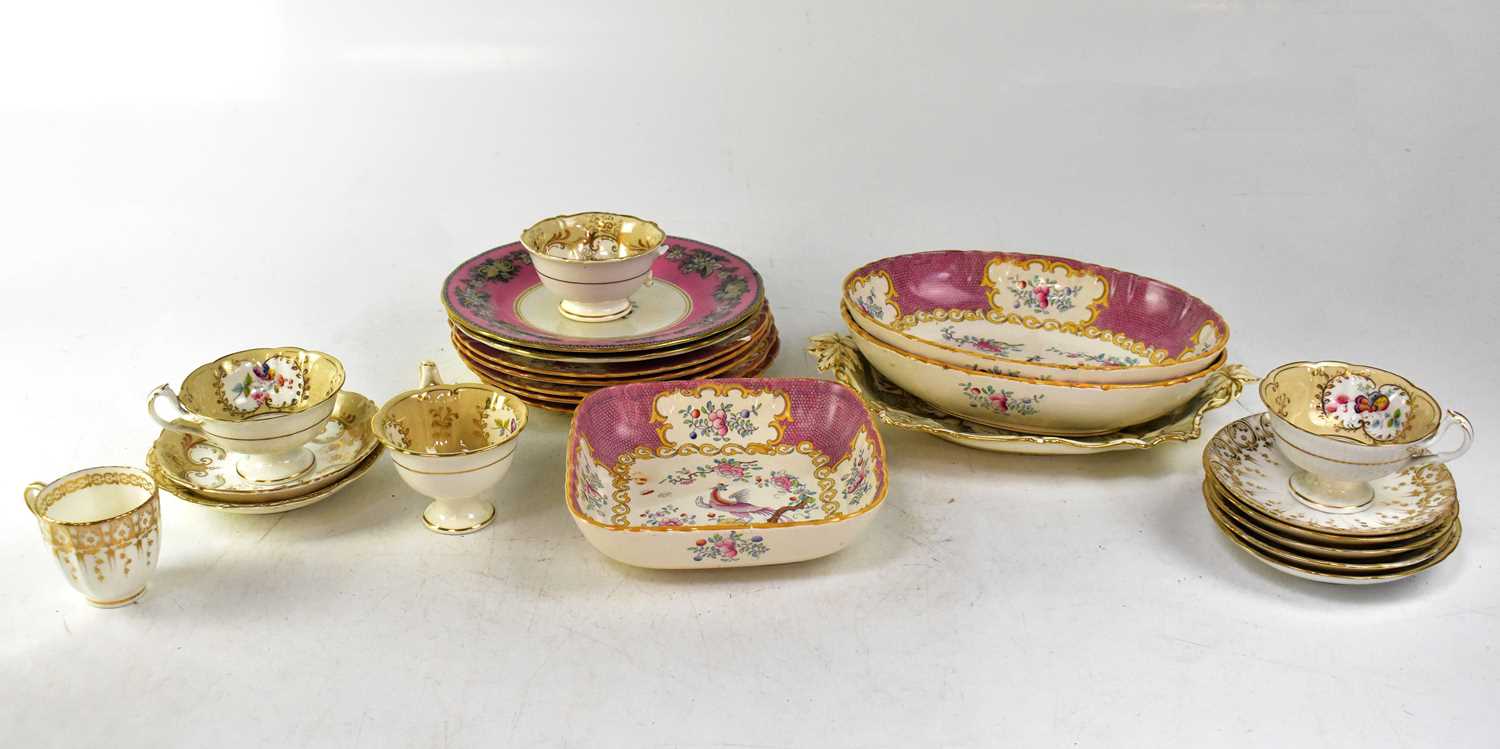 Various 19th century part dinner sets, mostly with hand painted floral panels, some with insects,