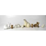 Various ceramics to include a Branksome polar bear group of mother and cubs, a pair of Lladro, a