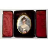 FLORENCE HANNAN (exhibited 1887-1906); a late 19th/early 20th century portrait miniature on ivory,