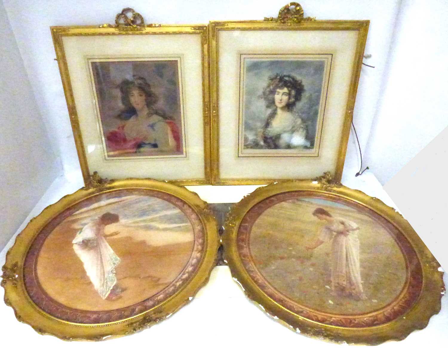 Four 19th century coloured prints of Classical theme comprising two matching frames, one