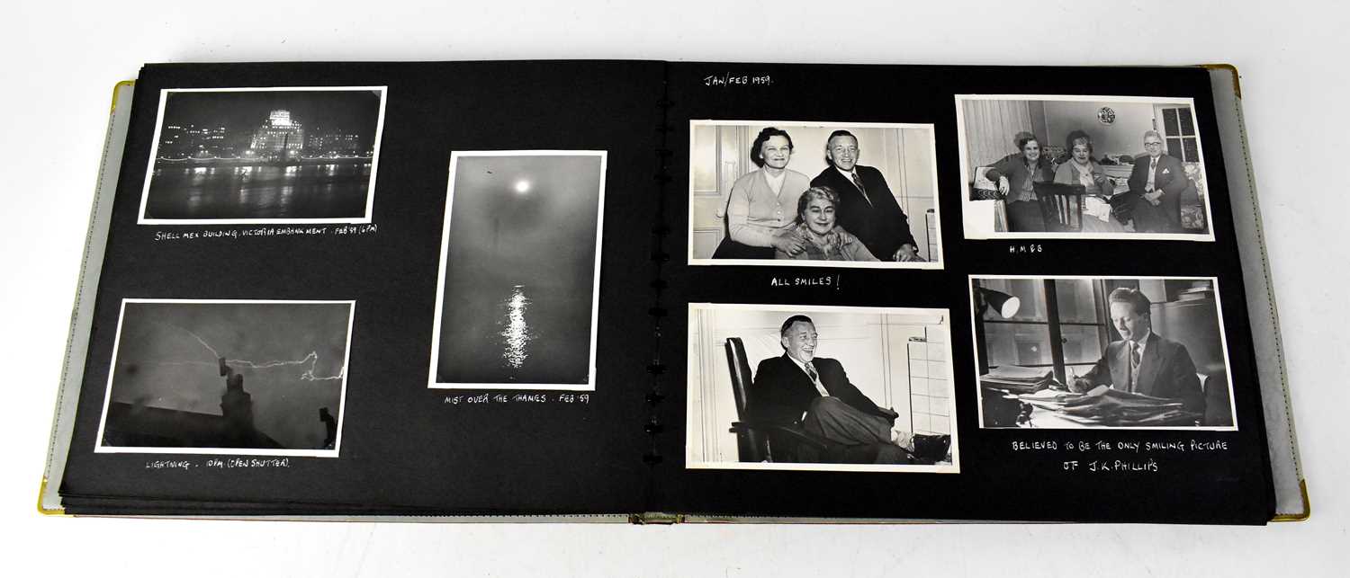 A mid-20th century photograph album containing many black and white photographs, family images,