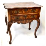A c1840 mahogany Dutch marquetry side table, with shaped top inset with vase of flowers within