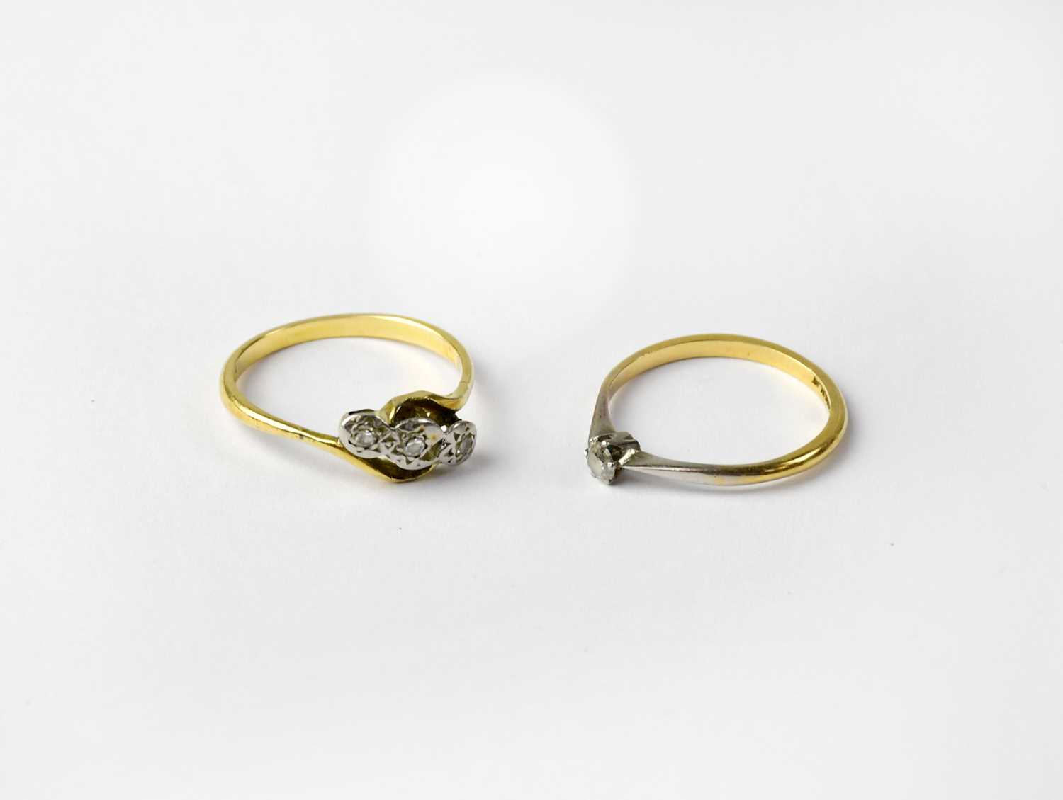 An 18ct yellow gold diamond solitaire ring, the diamond approx. 0.07ct, size L, also an 18ct - Image 2 of 2