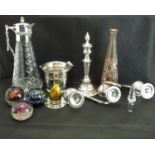 Various mixed collectibles to include three boxed Caithness glass paperweights, a plated and cut-