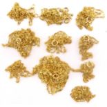 Twelve 9ct gold dainty necklaces of various sizes, all with hoop fasteners, combined approx. 11.3g.