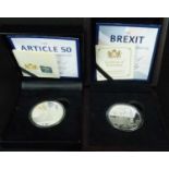 COIN PORTFOLIO MANAGEMENT; two one ounce fine silver commemorative coins, comprising 'The Brexit'