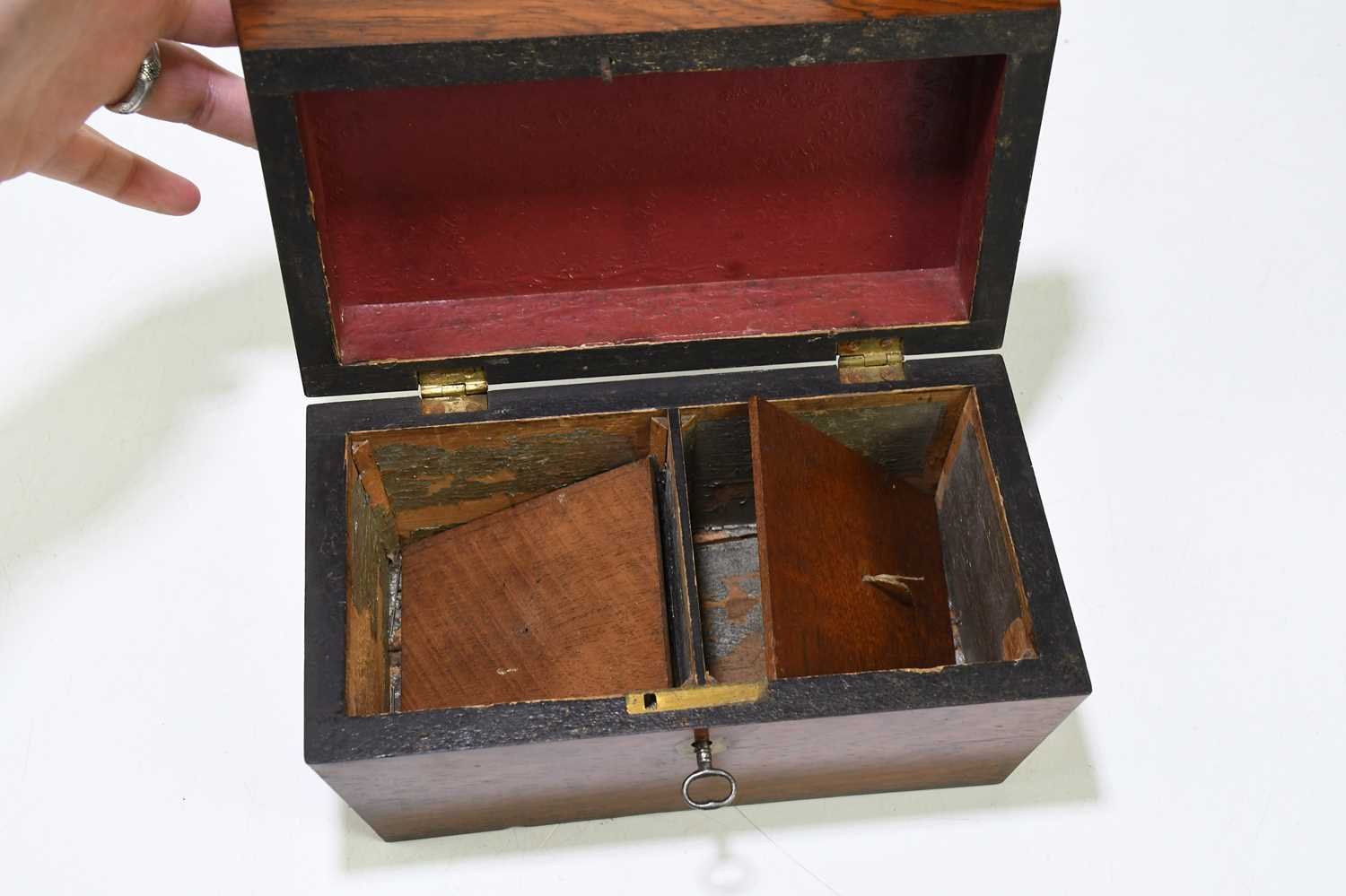 A mahogany tea caddy of sarcophagus form, together with a swing toilet mirror (2) - Image 3 of 3