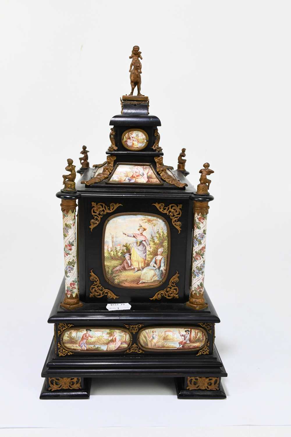 A fine quality 19th century ebonised wood table cabinet with Viennese enamel style panels, with gilt - Image 19 of 20