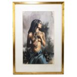 † RONALD MOORE; watercolour, female nude with pearls, signed lower right, 49 x 29cm, framed and