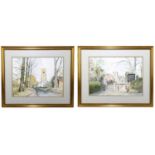 † LESLIE POLLES; a pair of watercolours, 'St Oswalds Church, Brereton' and 'Gawsworth Church and