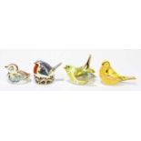 ROYAL CROWN DERBY; four animal form paperweights modelled as birds to include ‘Green Finch’, ‘