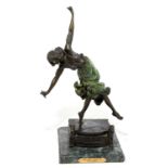 AFTER CLAIRE-JEANNE-ROBERTE COLINET; a reproduction bronze figure, 'Dagger Dancer', on marble plinth