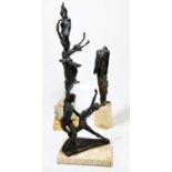 † JOSEP BOFILL; three bronzed sculptures on rectangular plinths, signature, issued by Art Foundation