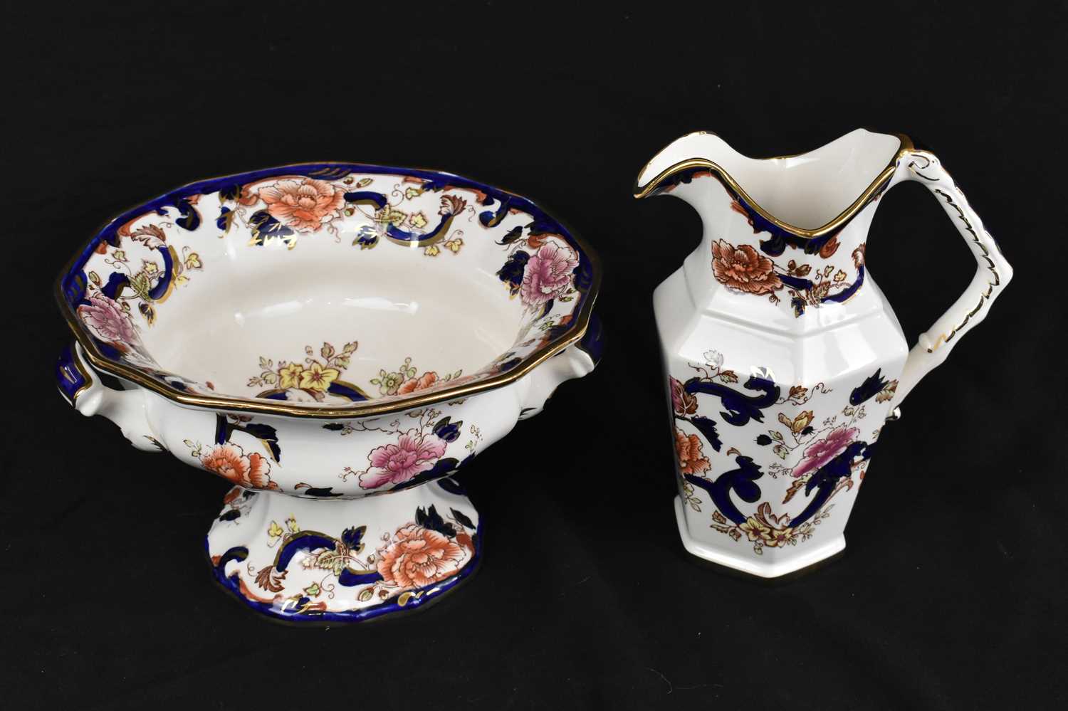 MASONS; a 'Regency' pattern twin handled fruit bowl and jug, with a pair of Staffordshire - Image 2 of 5