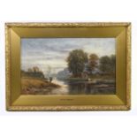 GEORGINA DE L'AUBINIERE (1848-1930); watercolour, country riverside scene, signed lower left, 44 x