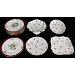 Eight late Victorian Staffordshire hand painted dessert plates decorated with flowers, diameter