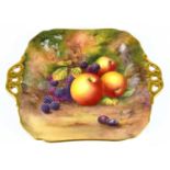 H.H PRICE FOR ROYAL WORCESTER; a hand painted twin handled dish, decorated with fruit, signed,
