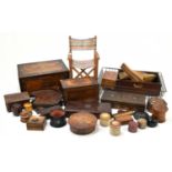 A quantity of assorted Victorian and later treen including inlaid boxes, etc, and a Lador Swiss