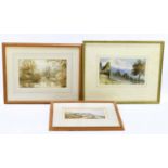 G. CARELLI; watercolour, 'An Irish Landscape', 7 x 17cm, with a larger riverscape watercolour by