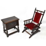 A child's American rocking chair, together with a reproduction oak blanket chest/coffee table with