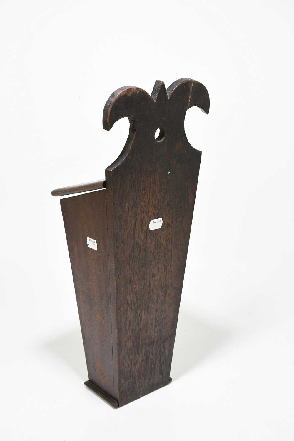 A late George III mahogany candle box with shaped back plate, height 51cm.Condition Report: Wear - Image 2 of 4