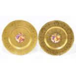 REED FOR ROYAL WORCESTER; a pair of hand painted and gilt decorated cabinet plates of circular