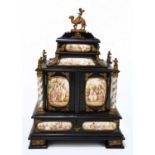 A fine quality 19th century ebonised wood table cabinet with Viennese enamel style panels, with gilt