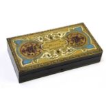 A 19th century ebonised and Boulle type writing box, inscribed ‘Minna’, 12 x 23cm.