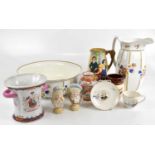 An assortment of ceramics to include an early 20th century jug and bowl set, a Kutani vase, a