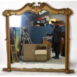 A large late 19th century gilt framed overmantel mirror, with scroll detailing, height 161cm,