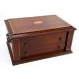 An Edwardian inlaid mahogany table canteen box, the hinged cover with felt lined interior, width