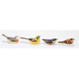 ROYAL CROWN DERBY; four animal form paperweights modelled as birds to include ‘Yellow Wagtail’, ‘