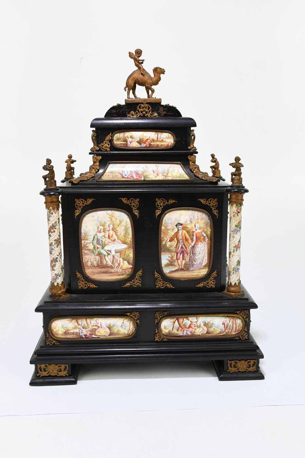 A fine quality 19th century ebonised wood table cabinet with Viennese enamel style panels, with gilt - Image 11 of 20