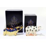 ROYAL CROWN DERBY; two animal form paperweights comprising 'Priscilla' and 'Hippopotamus' each boxed