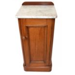 A Victorian marble top pot cupboard, the single panelled door enclosing fixed shelf, height 80cm.