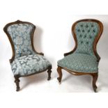 A Victorian carved mahogany spoon back chair, with button upholstery on cabriole legs, height